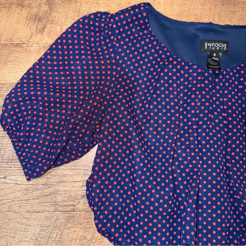 Enfocus Studio Navy With Red Polka Dot Dress - Picture 2 of 13